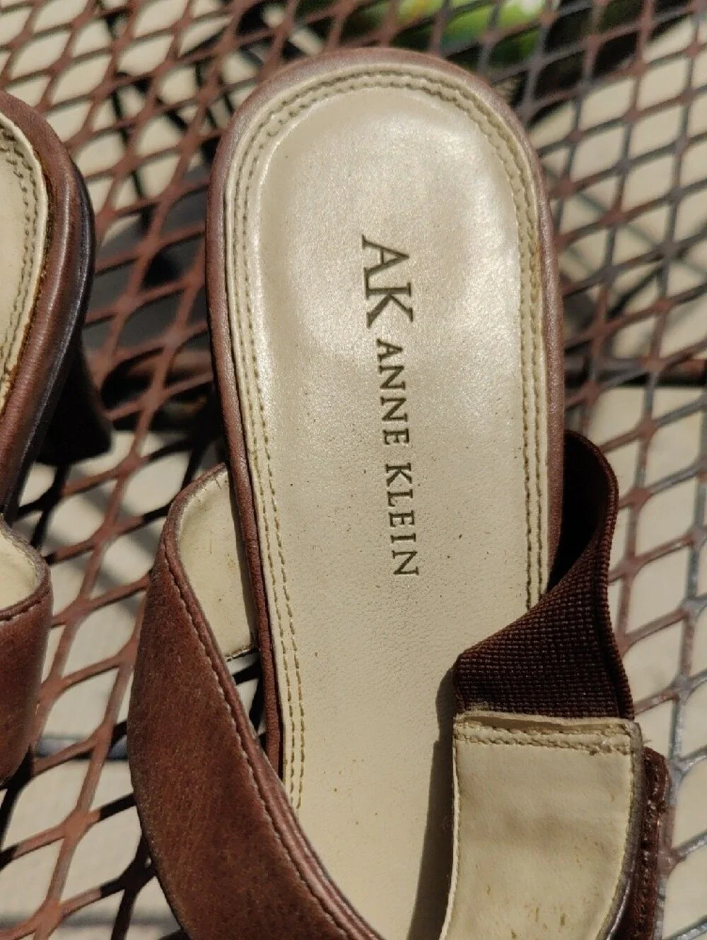 Anne Klein Brown Leather Slide Sandals with Buckle - Picture 2 of 6